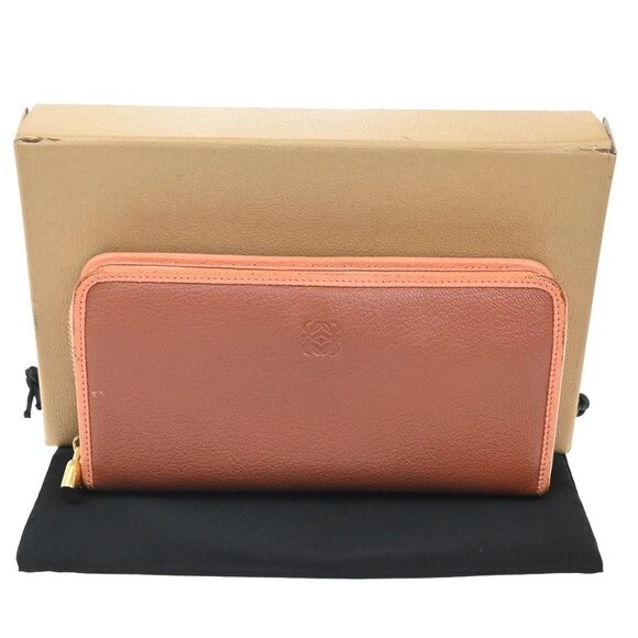 Loewe Handbags - LOEWE Anagram Zipper Around Long Wallet Leather Brown Pink GHW Spain 31KB947